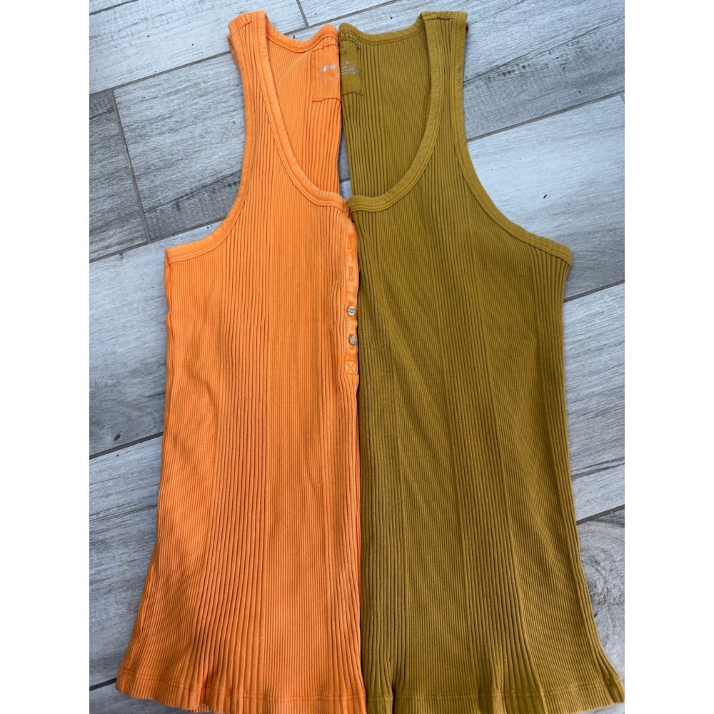 Aerie Ribbed Racerback Tank Tops Set Orange Mustard Yellow XXL TTG